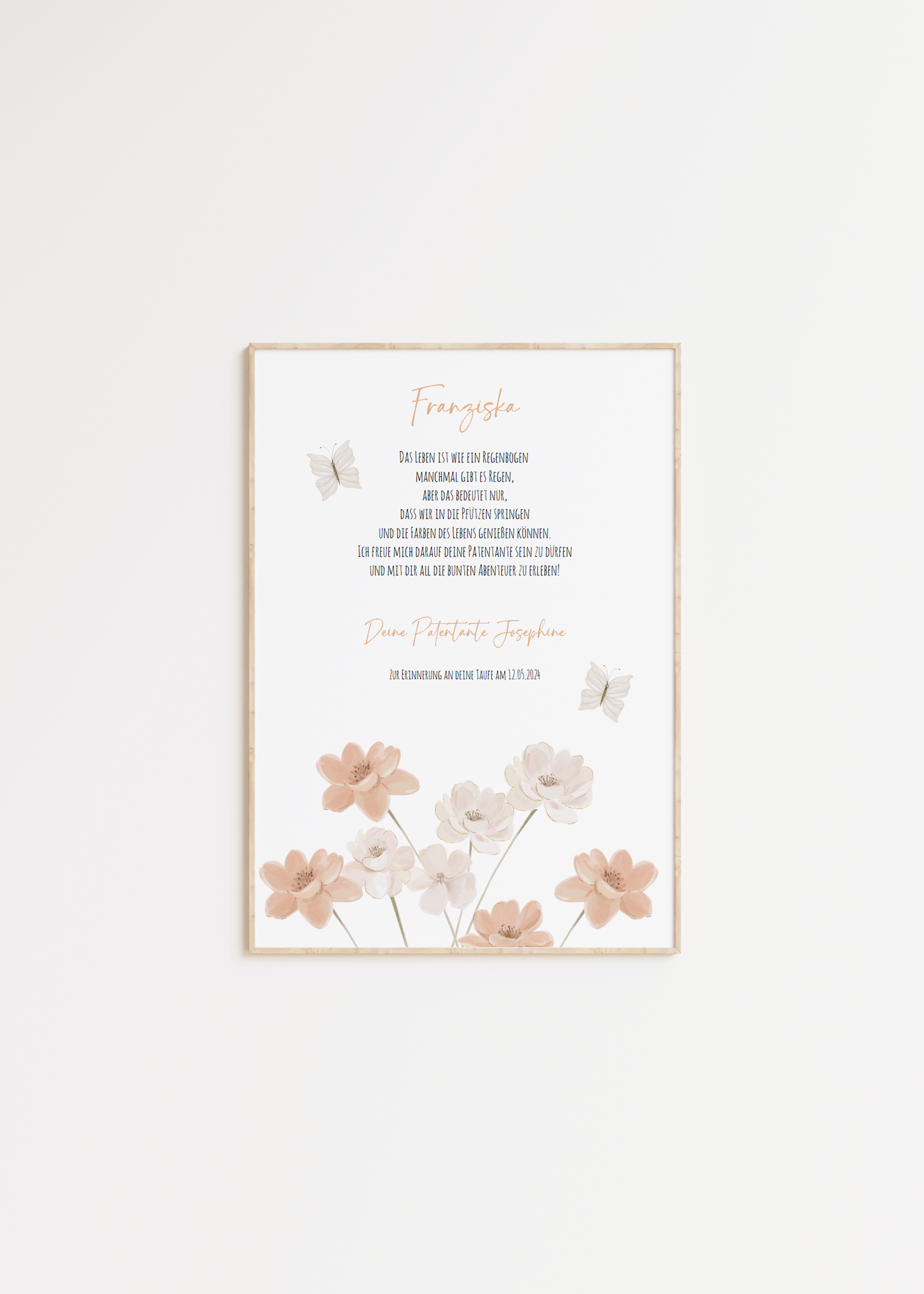 Patenbrief "BLUMEN PASTEL" – Geschenk zu Taufe für das Patenkind personalisiert Gifts For The Couple Papier Träume