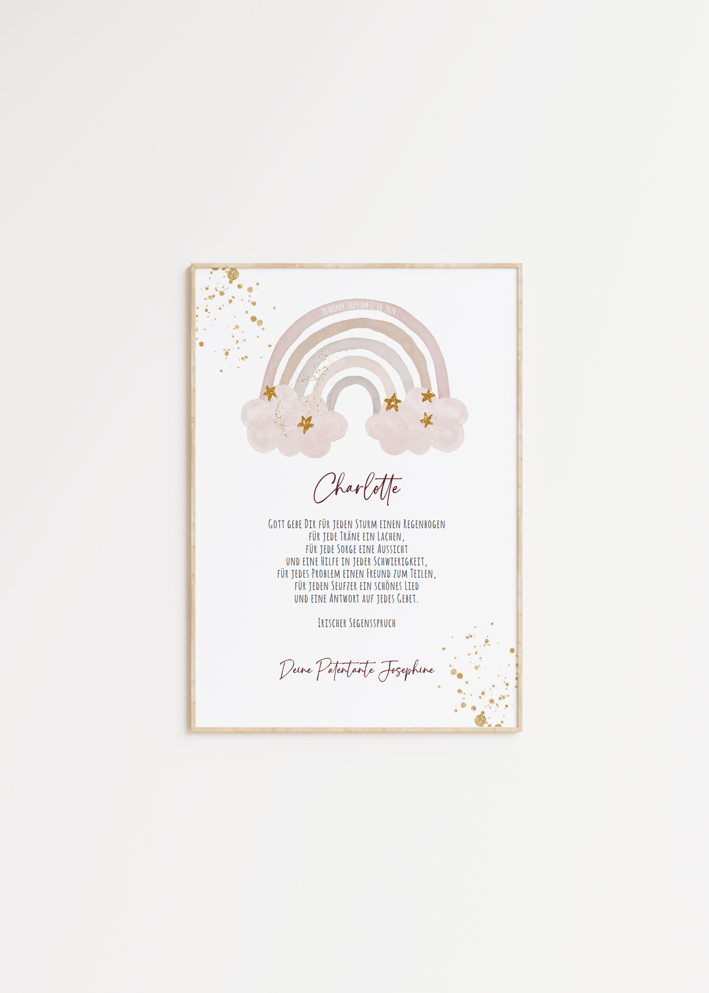 Patenbrief "REGENBOGEN ROSA" – Geschenk zu Taufe für das Patenkind personalisiert Gifts For The Couple Papier Träume