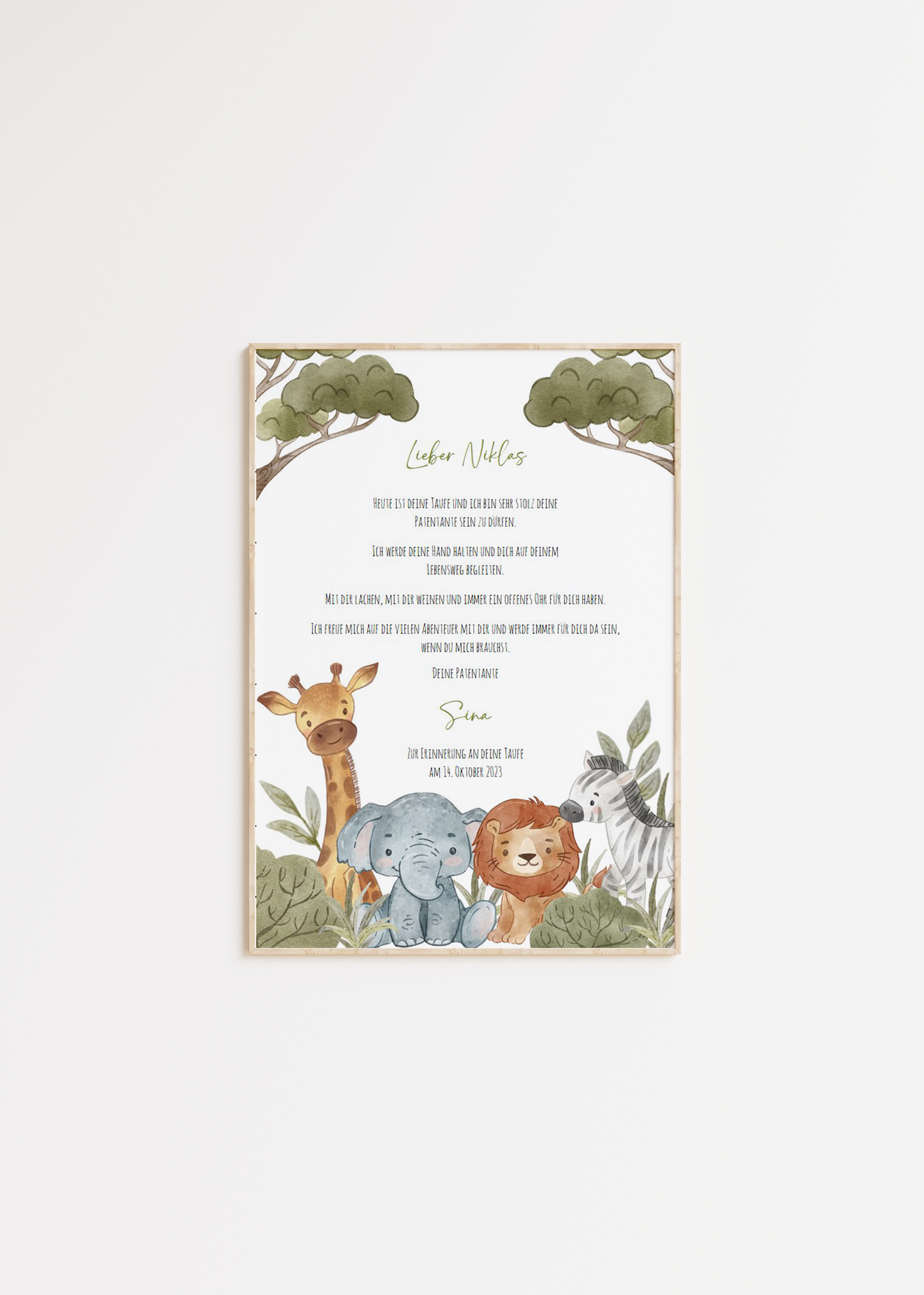 Patenbrief Taufe "Safarie-Tiere" – Geschenk Taufe Patenkind personalisiert Gifts For The Couple Papier Träume