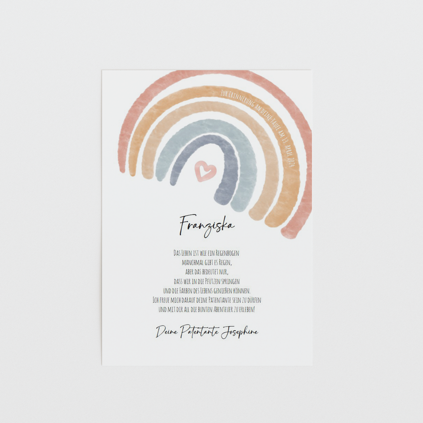 Patenbrief Taufe "Regenbogen" – Geschenk Taufe Patenkind personalisiert Gifts For The Couple Papier Träume