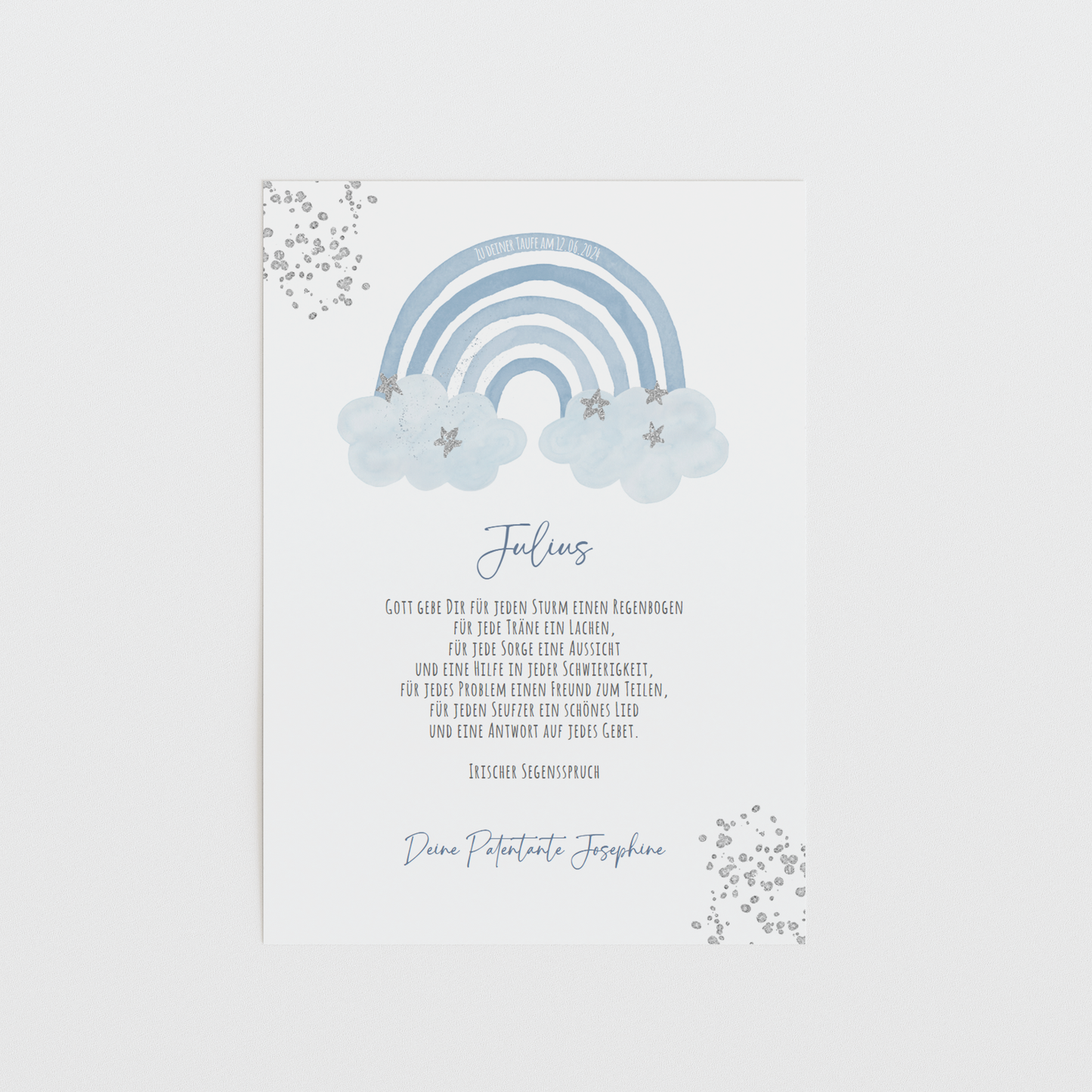 Patenbrief "REGENBOGEN BLAU" – Geschenk zu Taufe für das Patenkind personalisiert Gifts For The Couple Papier Träume