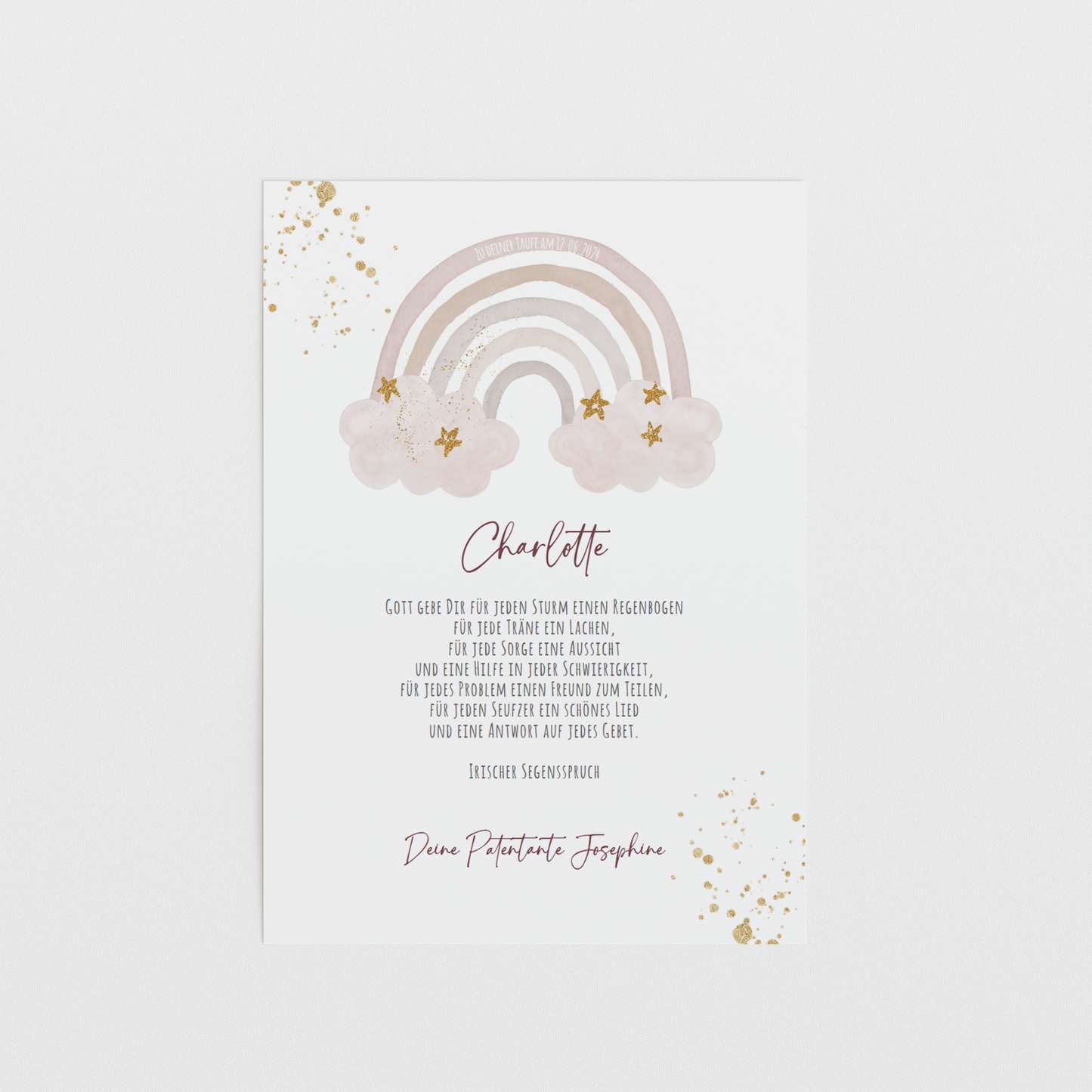 Patenbrief "REGENBOGEN ROSA" – Geschenk zu Taufe für das Patenkind personalisiert Gifts For The Couple Papier Träume