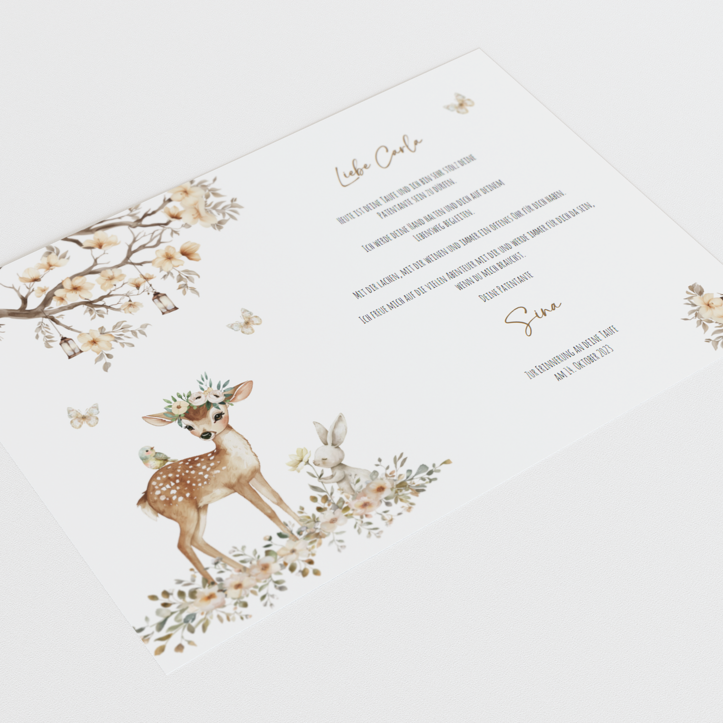 Patenbrief "REH IM ZAUBERWALD" – Geschenk zu Taufe für das Patenkind personalisiert Gifts For The Couple Papier Träume