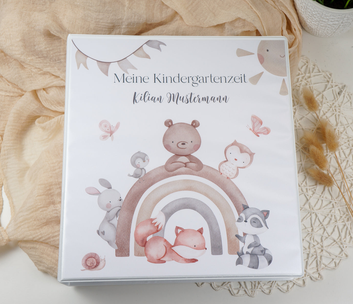 Kindergarten Ordner "REGENBOGEN TIERE" personalisiert - Sammelmappe Krippe Schule oder Kita Office & School Supplies Papier Träume
