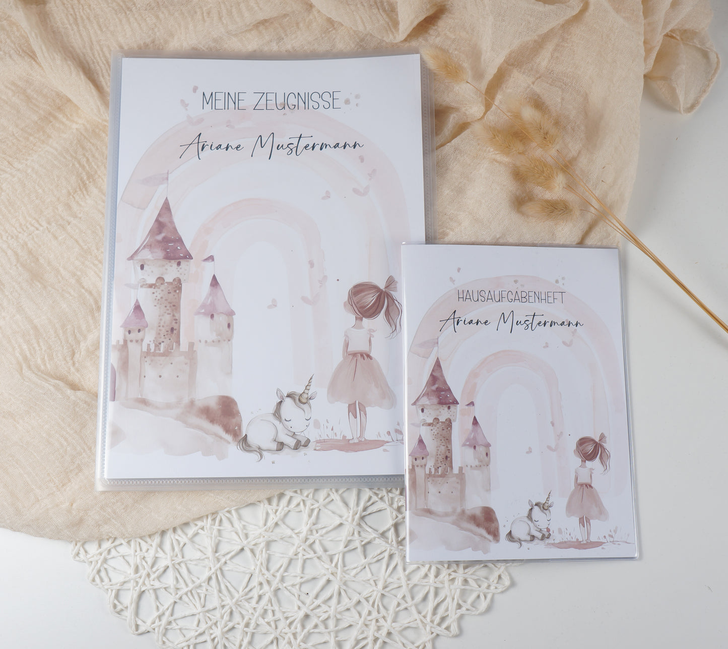 Zeugnismappe Hausaufgabenheft "PRINZESSIN MIT EINHORN" personalisiert Office & School Supplies Papier Träume