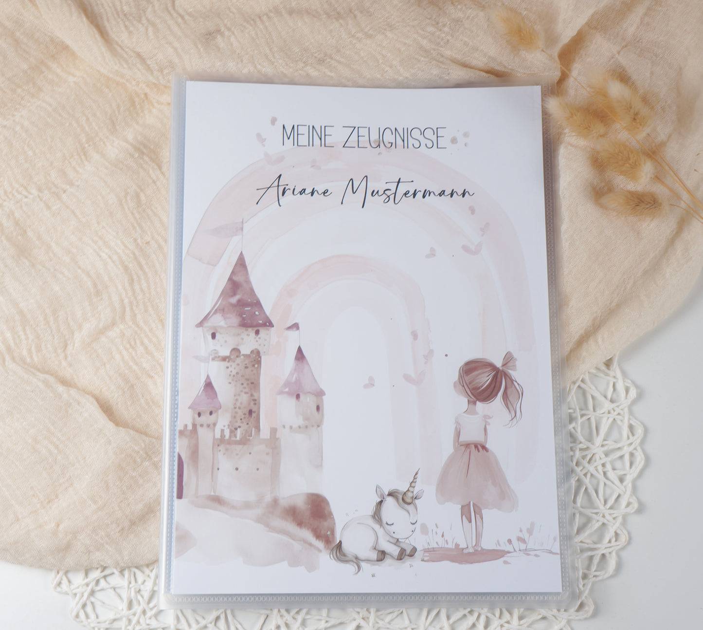 Zeugnismappe Hausaufgabenheft "PRINZESSIN MIT EINHORN" personalisiert Office & School Supplies Papier Träume