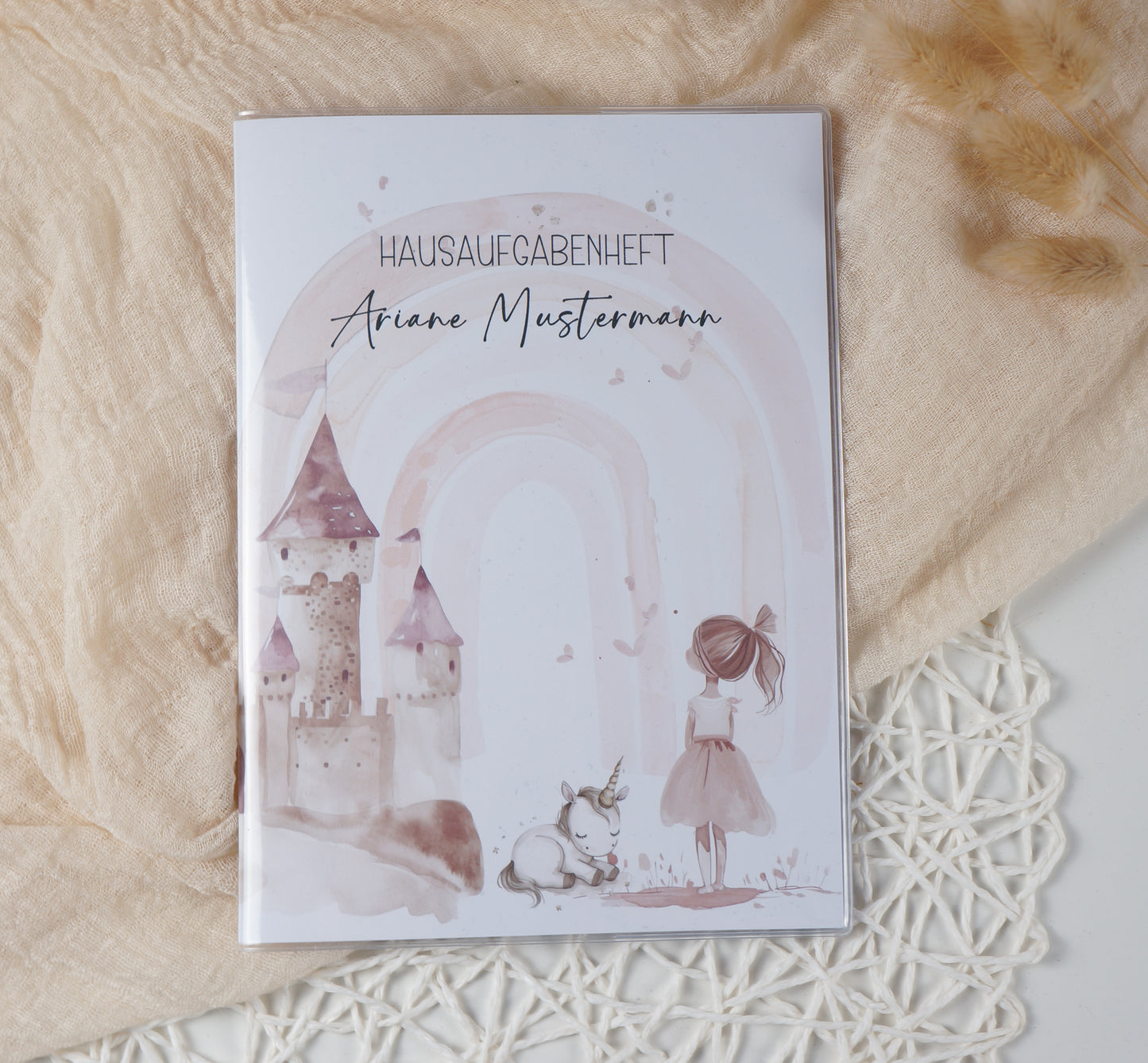 Zeugnismappe Hausaufgabenheft "PRINZESSIN MIT EINHORN" personalisiert Office & School Supplies Papier Träume