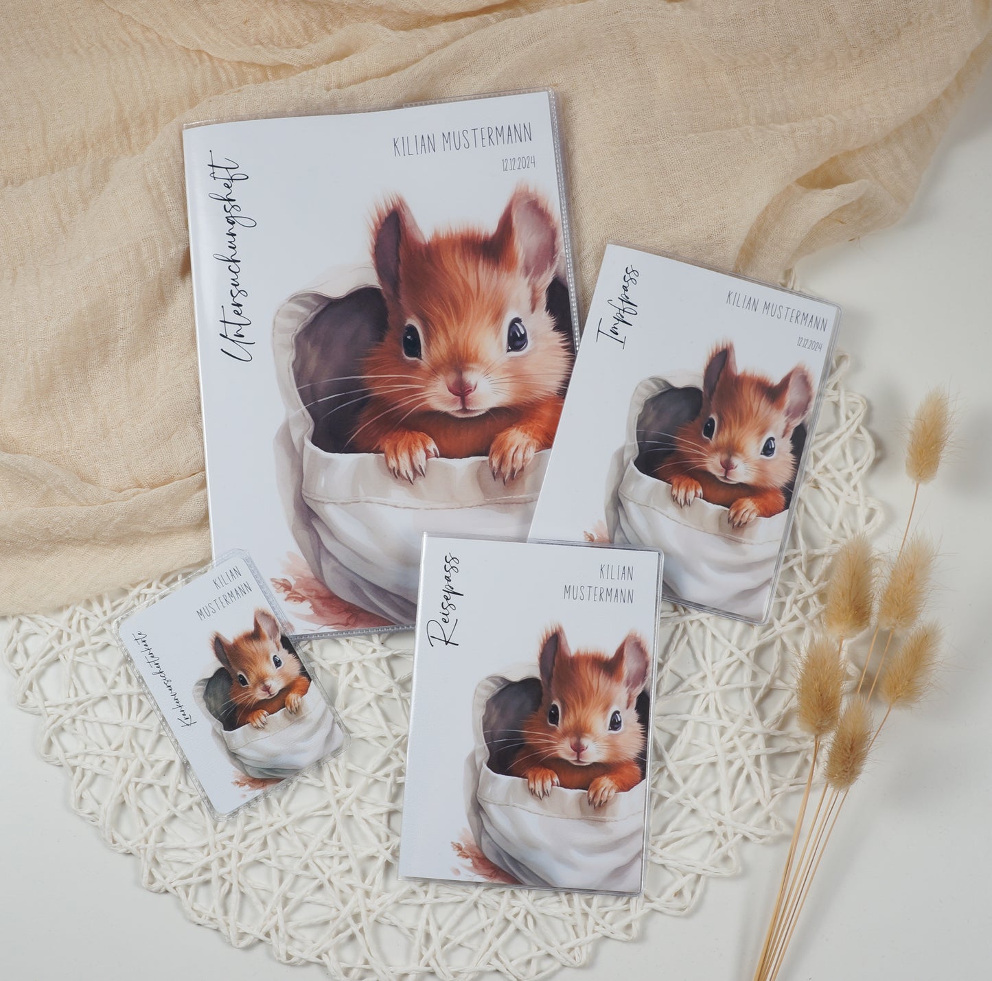 U-Heft/Impfpass/Reisepass personalisiert EICHHÖRNCHEN - Geschenk zur Geburt Passport Covers Papier Träume