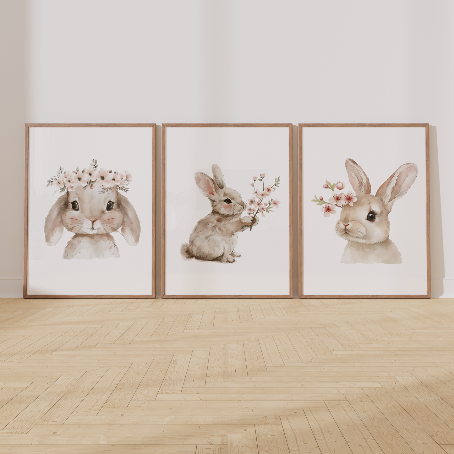 Kinderzimmer Poster 3er Set HÄSCHEN MIT BLUMEN Wandbild Kinderposter Geschenk zur Geburt / Einschulung Papier Träume
