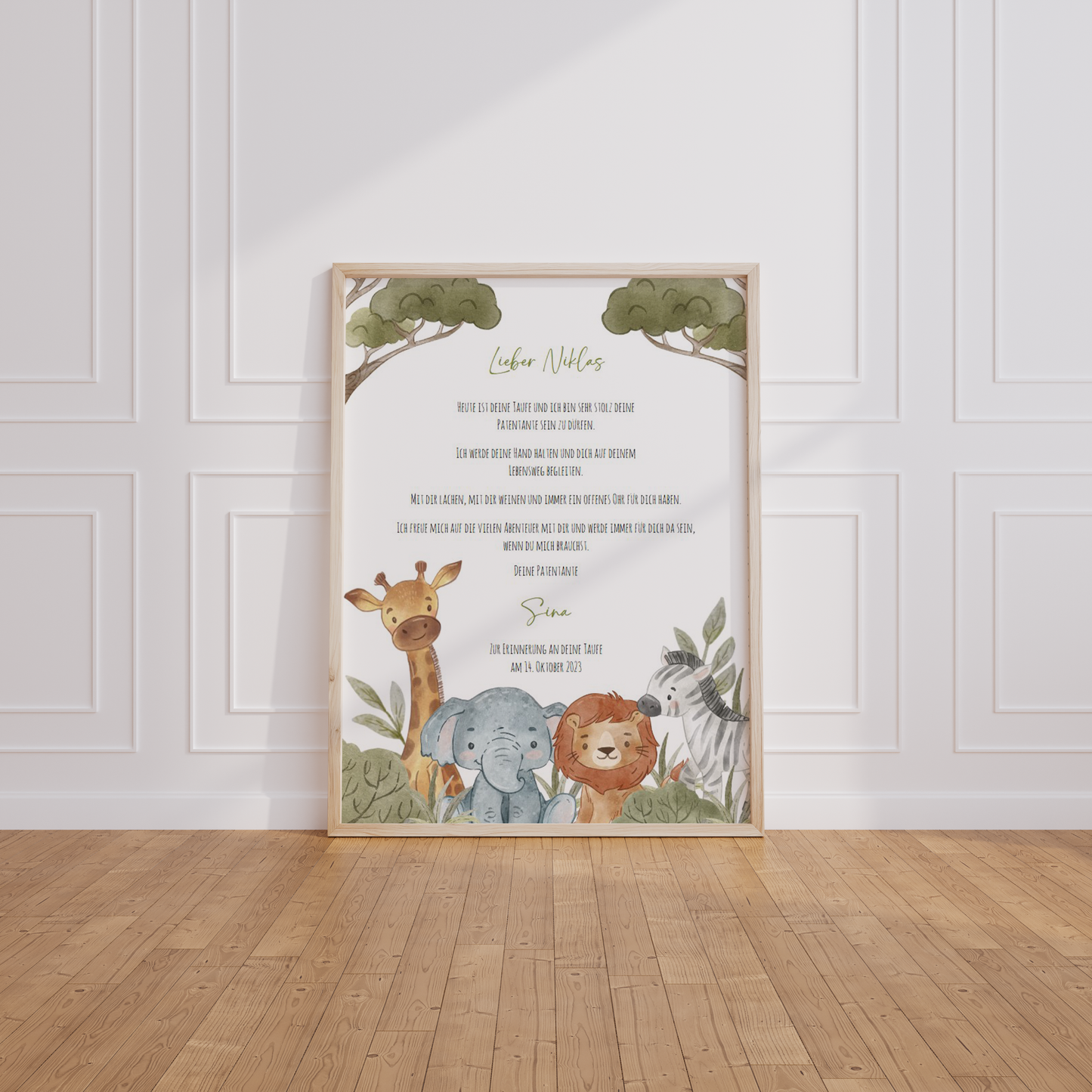 Patenbrief Taufe "Safarie-Tiere" – Geschenk Taufe Patenkind personalisiert Gifts For The Couple Papier Träume