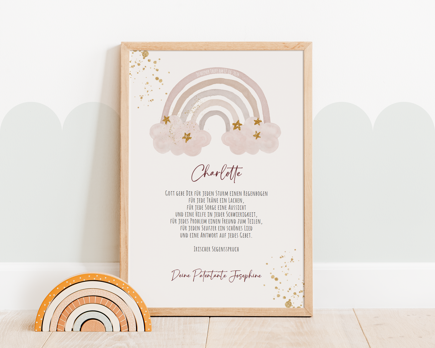 Patenbrief "REGENBOGEN ROSA" – Geschenk zu Taufe für das Patenkind personalisiert Gifts For The Couple Papier Träume
