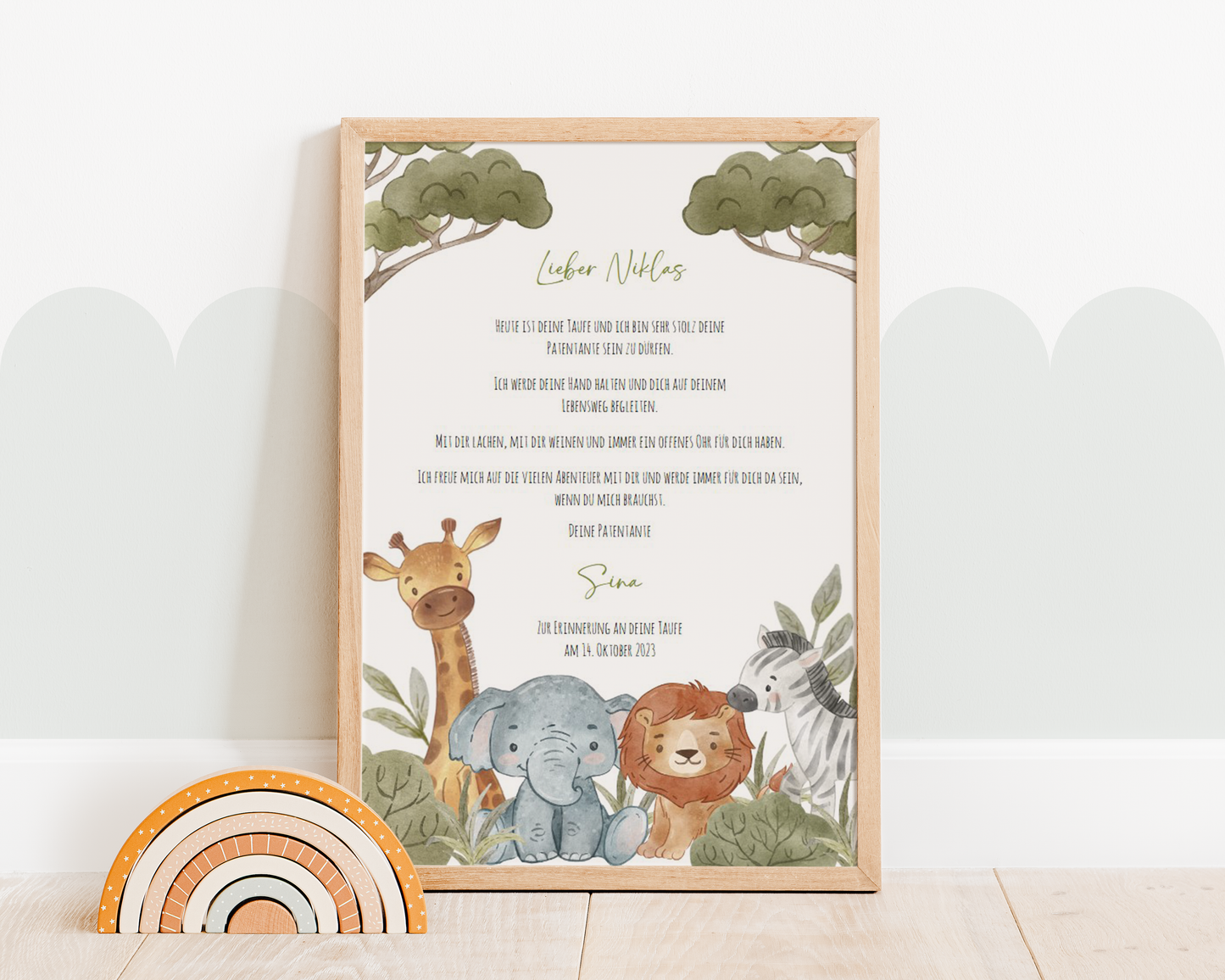 Patenbrief Taufe "Safarie-Tiere" – Geschenk Taufe Patenkind personalisiert Gifts For The Couple Papier Träume