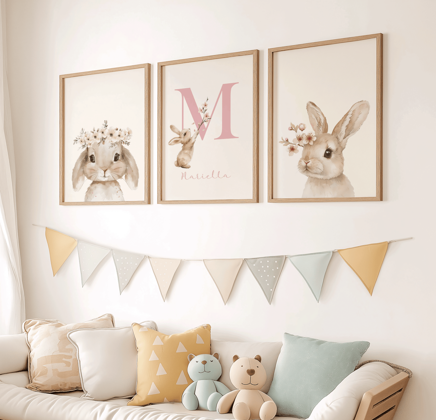 Kinderzimmer Poster 3er Set HÄSCHEN NAMENSPOSTER personalisiert Wandbild Kinderposter Geschenk zur Geburt Geburtsposter Papier Träume