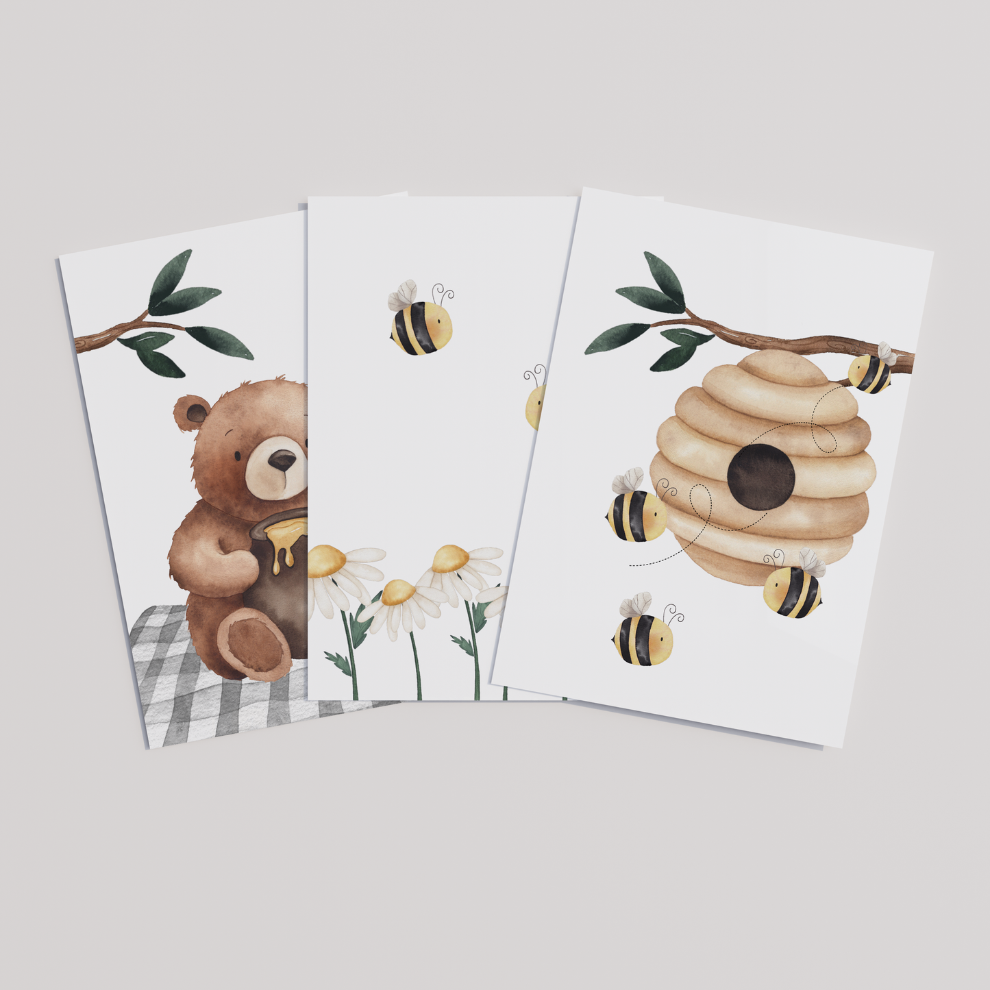 Kinderzimmer Poster 3er Set BÄRCHEN MIT BIENEN Wandbild Kinderposter Geschenk zur Geburt / Einschulung Papier Träume
