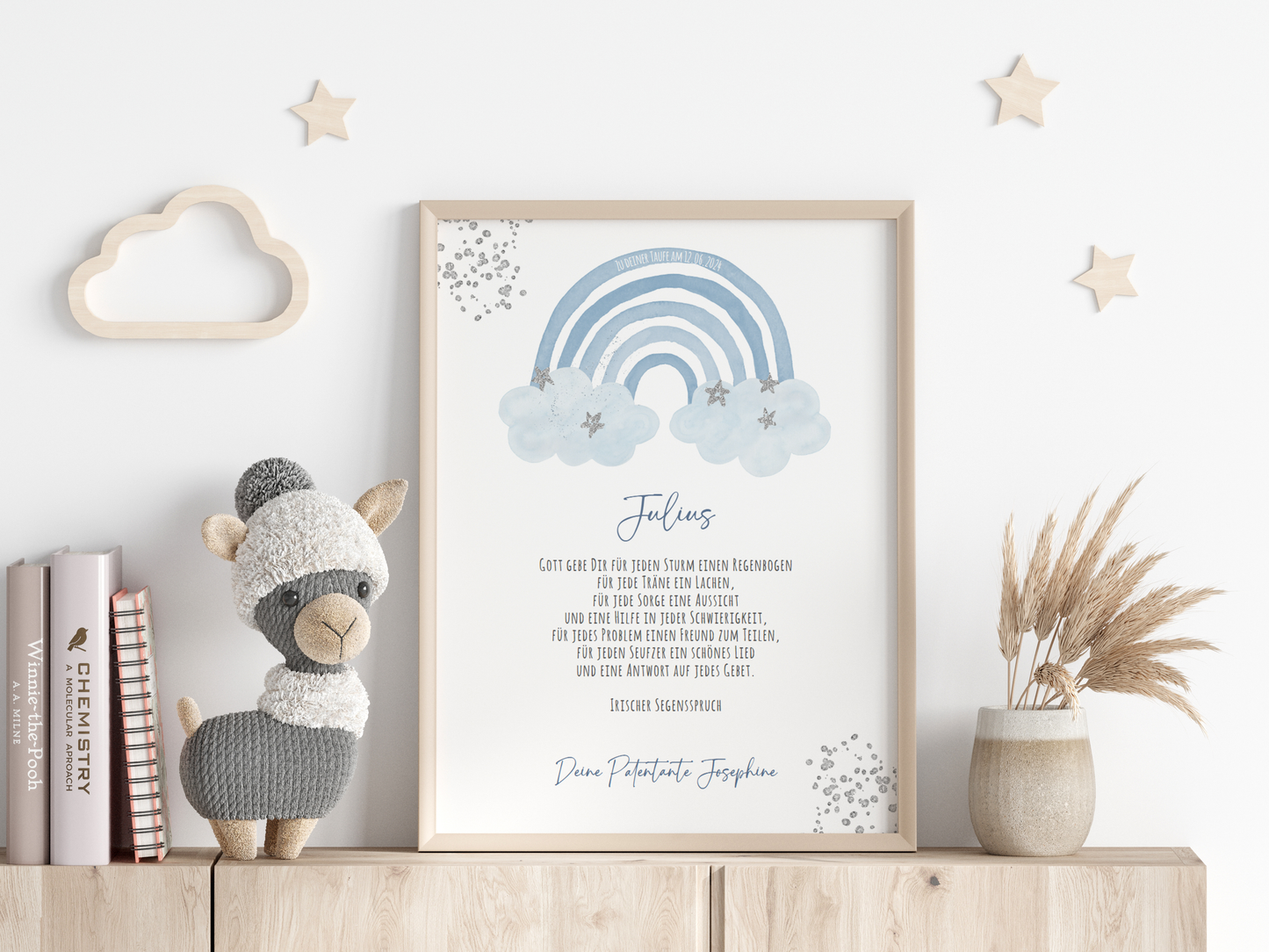 Patenbrief "REGENBOGEN BLAU" – Geschenk zu Taufe für das Patenkind personalisiert Gifts For The Couple Papier Träume