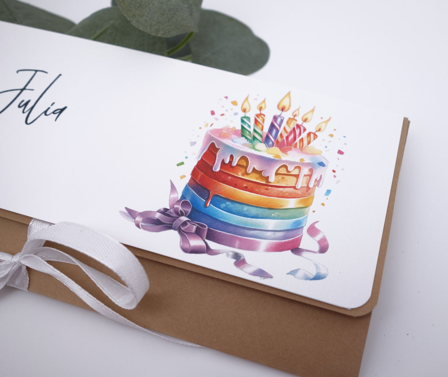 Verpackung Geld/Gutschein zum Geburtstag "Kuchen" personalisiert Papier Träume