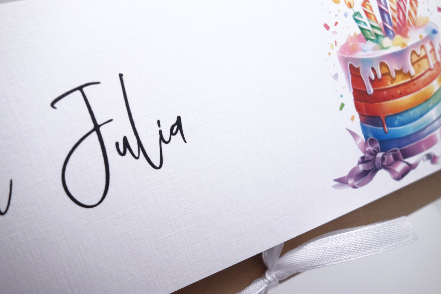 Verpackung Geld/Gutschein zum Geburtstag "Kuchen" personalisiert Papier Träume