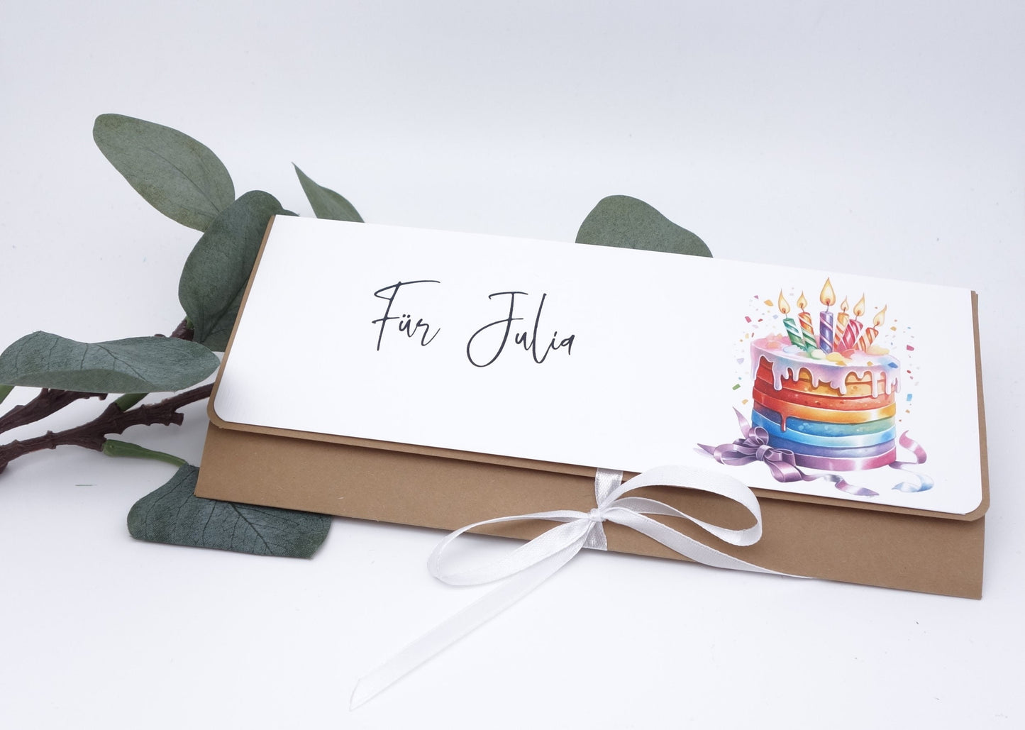Verpackung Geld/Gutschein zum Geburtstag "Kuchen" personalisiert Papier Träume