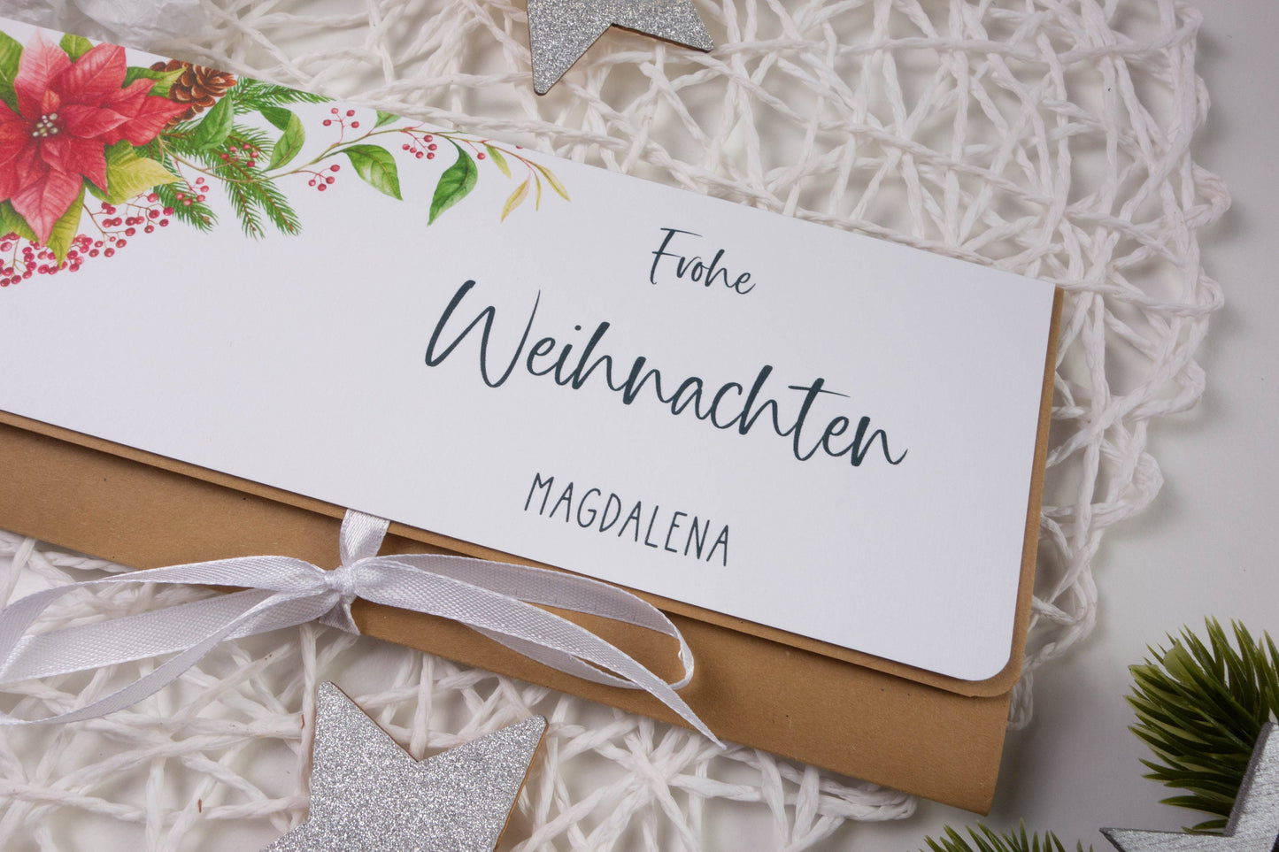 Verpackung Geld/Gutschein zu Weihnachten "Weihnachtsstern" personalisiert Papier Träume
