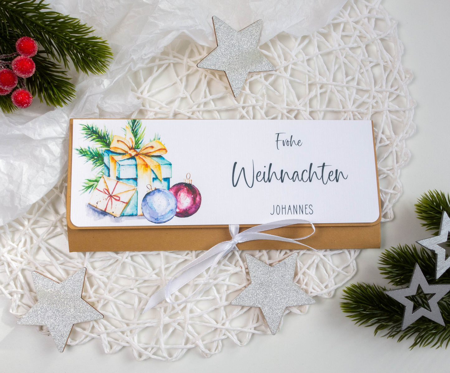 Verpackung Geld/Gutschein zu Weihnachten "Geschenke" personalisiert Papier Träume