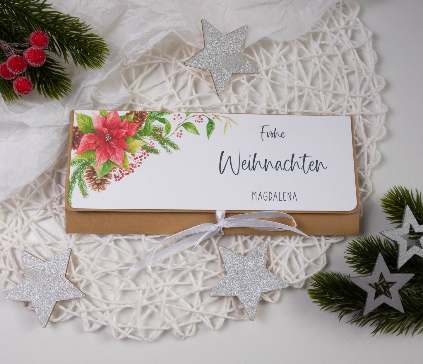 Verpackung Geld/Gutschein zu Weihnachten "Weihnachtsstern" personalisiert Papier Träume