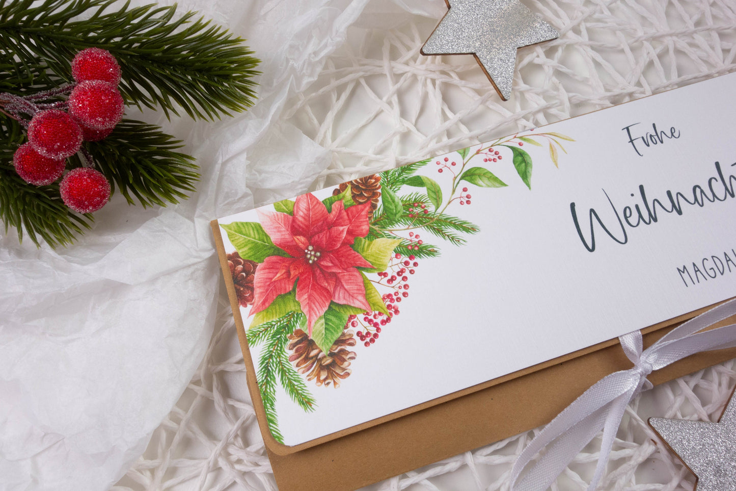 Verpackung Geld/Gutschein zu Weihnachten "Weihnachtsstern" personalisiert Papier Träume
