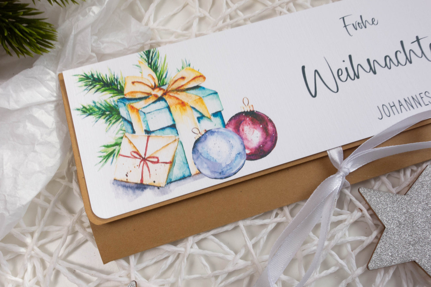 Verpackung Geld/Gutschein zu Weihnachten "Geschenke" personalisiert Papier Träume