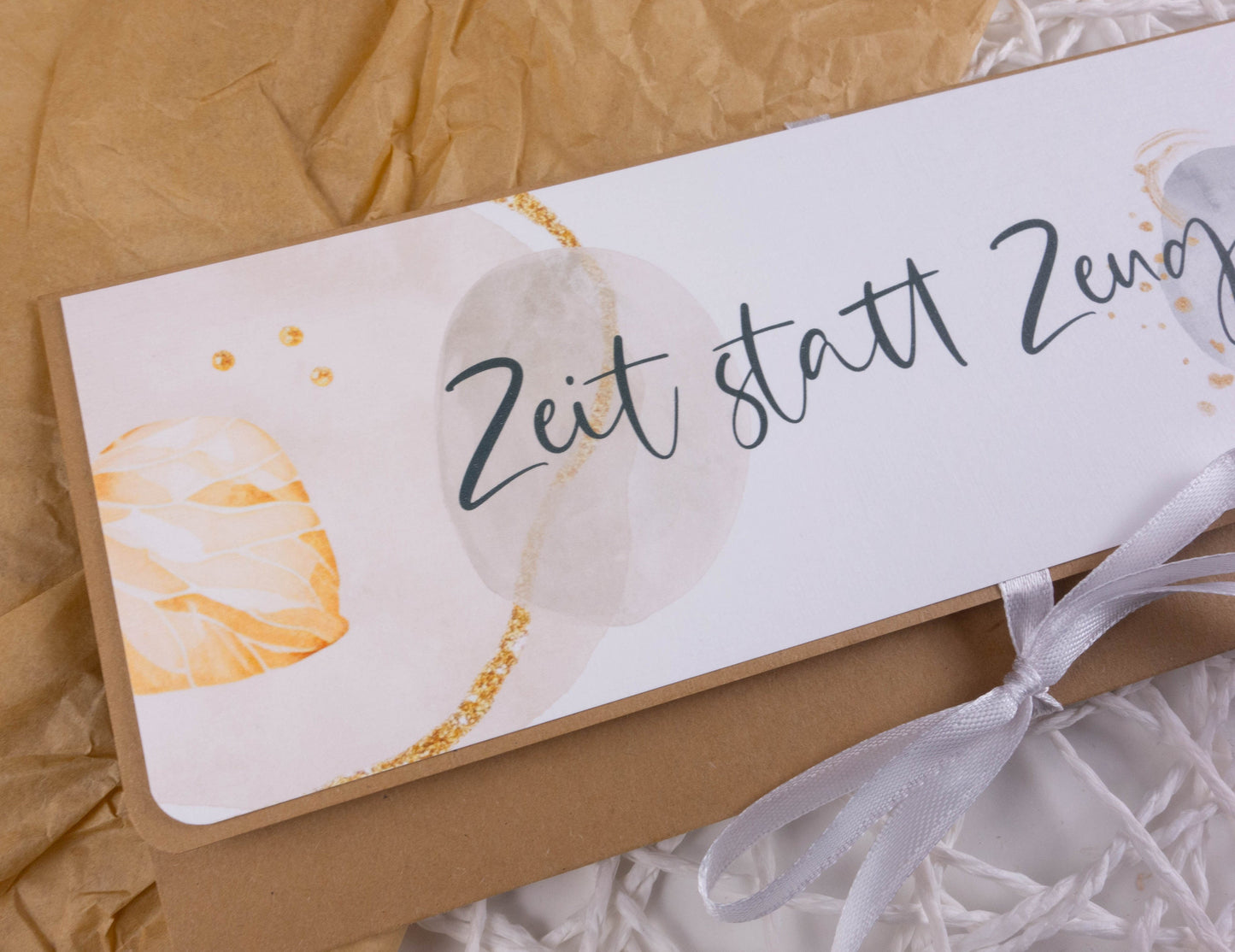 Gutscheinkarte "Zeit statt Zeug - rosa" personalisiert mit Rubbelherz Papier Träume