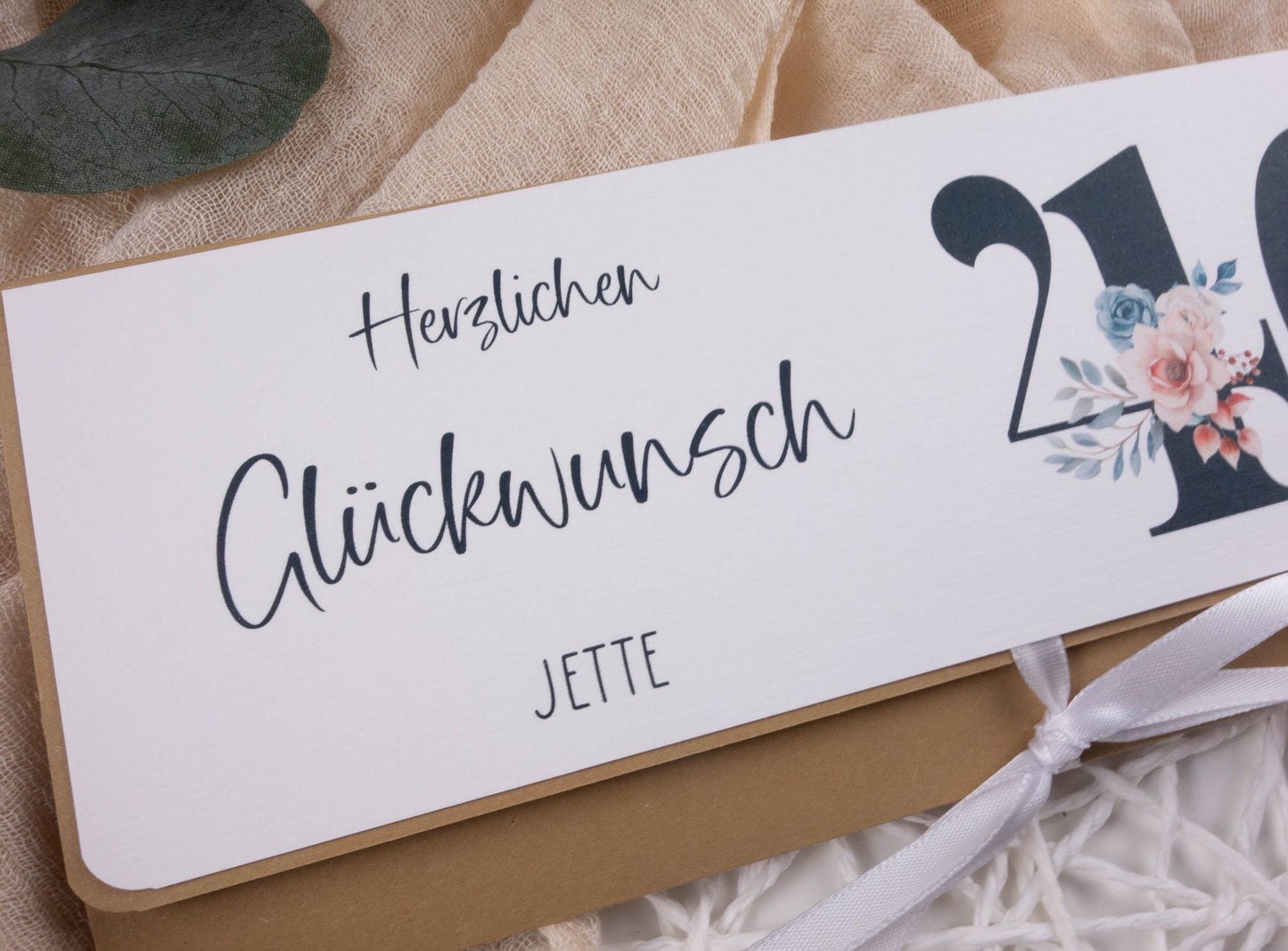 Verpackung Geld/Gutschein zum Geburtstag "Eisblume" personalisiert Papier Träume
