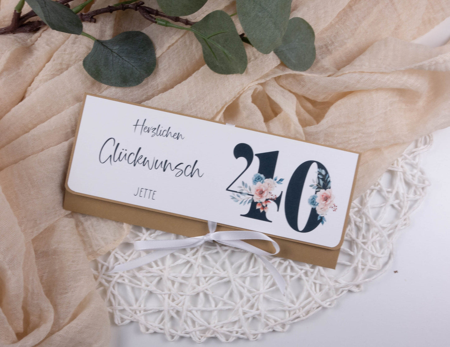 Verpackung Geld/Gutschein zum Geburtstag "Eisblume" personalisiert Papier Träume