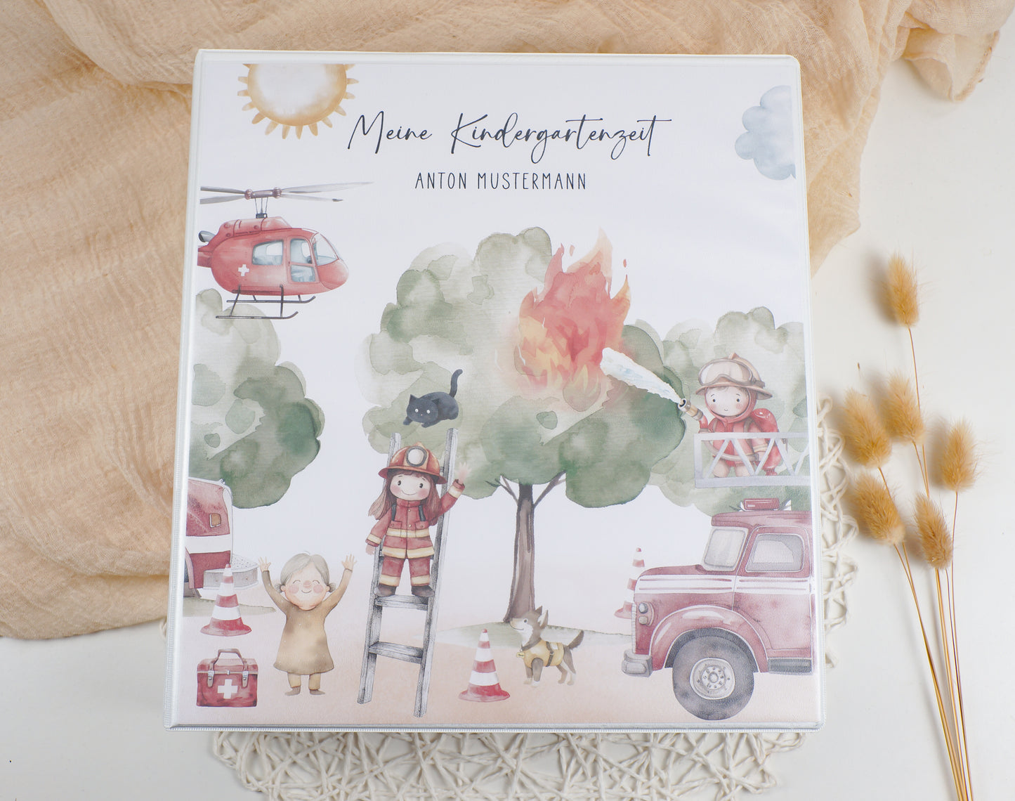 Kindergarten Ordner "Feuerwehr Katze" personalisiert - Sammelmappe Krippe Schule oder Kita Office & School Supplies Papier Träume