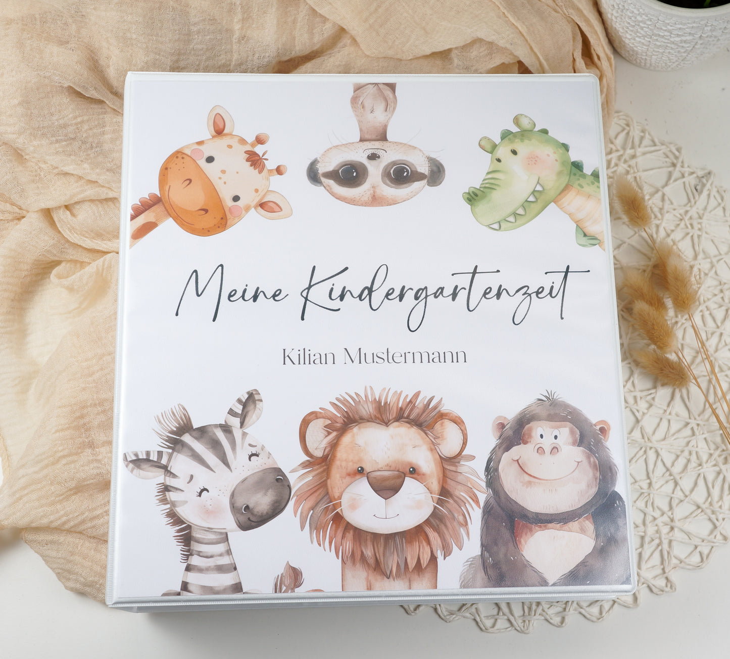 Kindergarten Ordner "SAFARI TIERE PORTRAITS" personalisiert - Sammelmappe Krippe Schule oder Kita Office & School Supplies Papier Träume