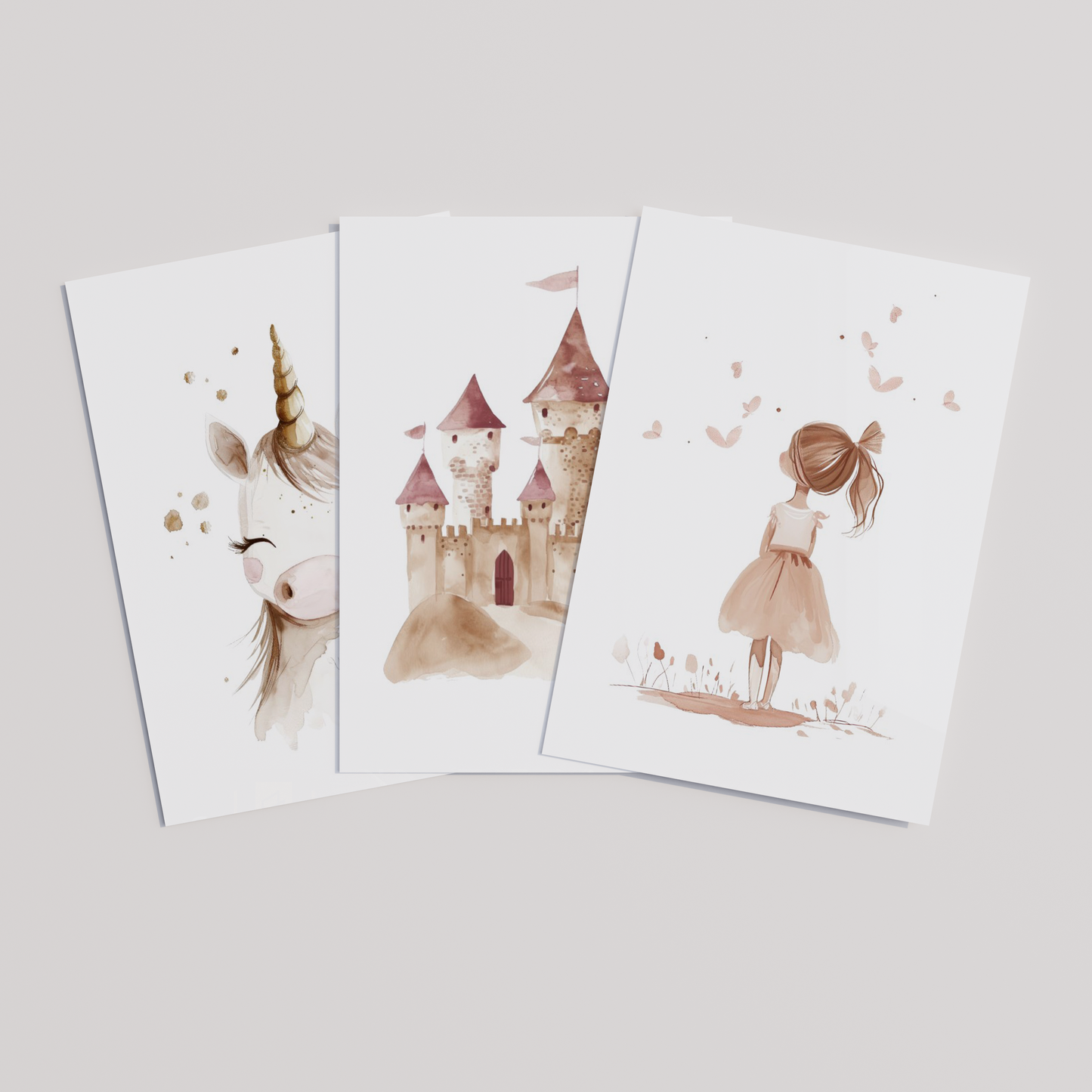 Kinderzimmer Poster 3er Set PRINZESSIN EINHORN Wandbild Kinderposter Geschenk zur Geburt / Einschulung Papier Träume
