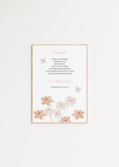Patenbrief "BLUMEN PASTEL" – Geschenk zu Taufe für das Patenkind personalisiert Gifts For The Couple Papier Träume