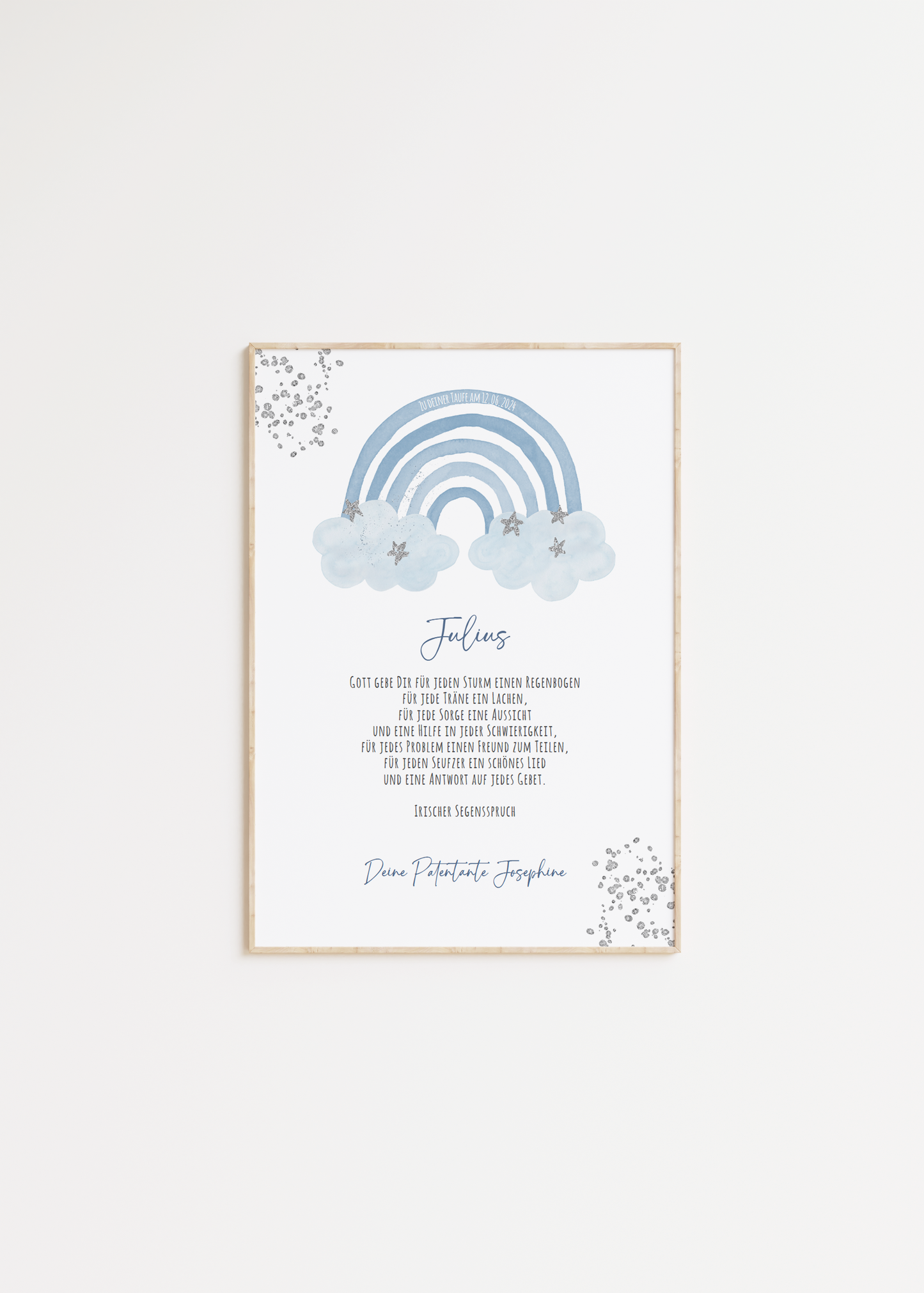 Patenbrief "REGENBOGEN BLAU" – Geschenk zu Taufe für das Patenkind personalisiert Gifts For The Couple Papier Träume