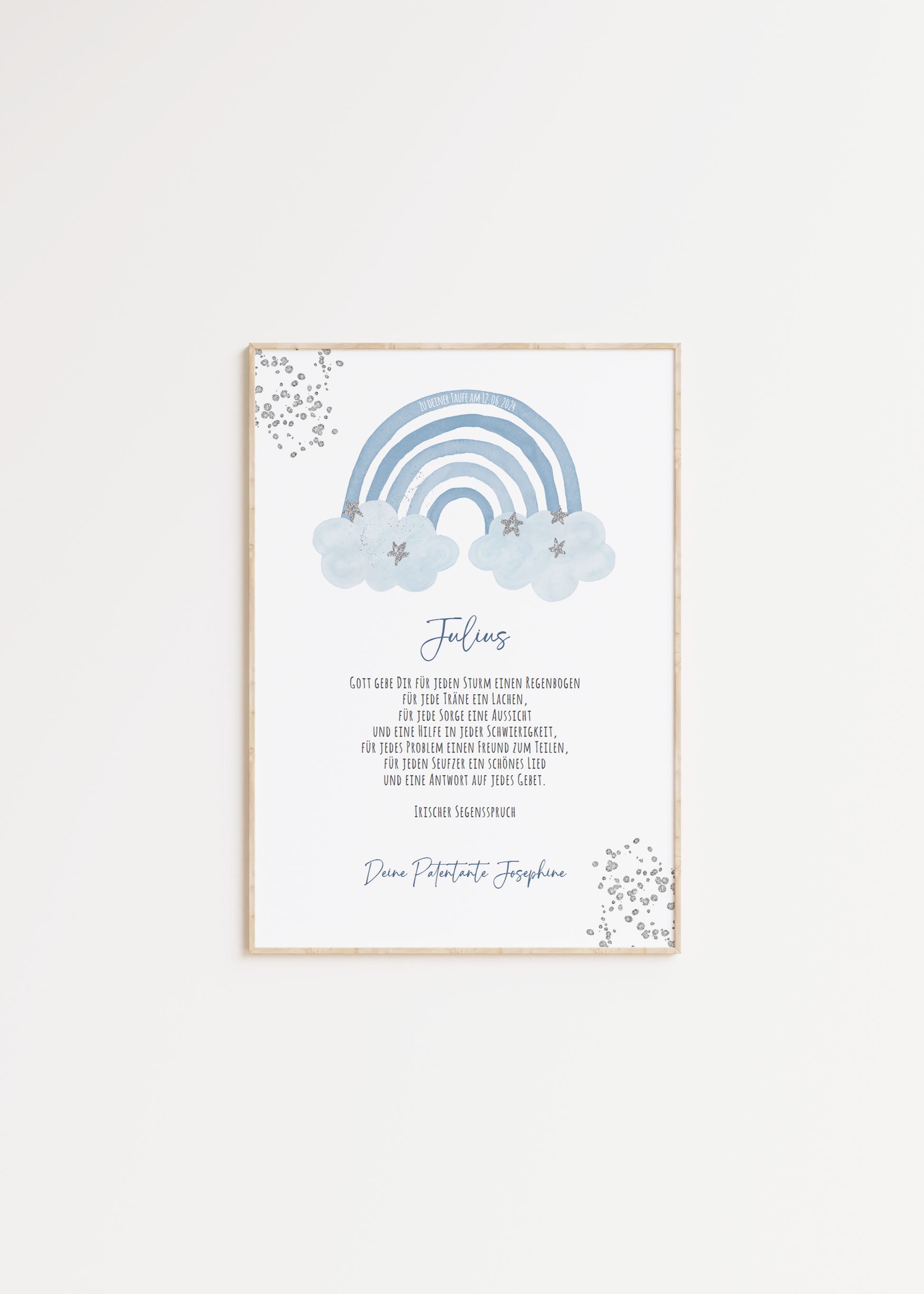 Patenbrief "REGENBOGEN BLAU" – Geschenk zu Taufe für das Patenkind personalisiert Gifts For The Couple Papier Träume