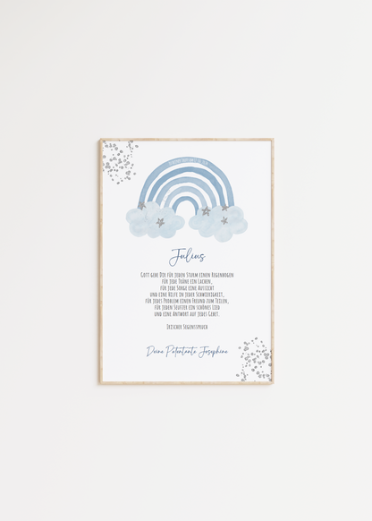 Patenbrief "REGENBOGEN BLAU" – Geschenk zu Taufe für das Patenkind personalisiert Gifts For The Couple Papier Träume