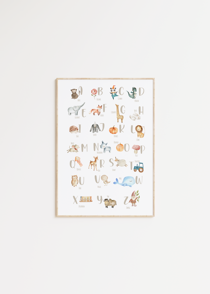 Poster ABC | Buchstaben Zahlen | Alphabet lernen | Geschenk Schulanfang oder Vorschule Papier Träume