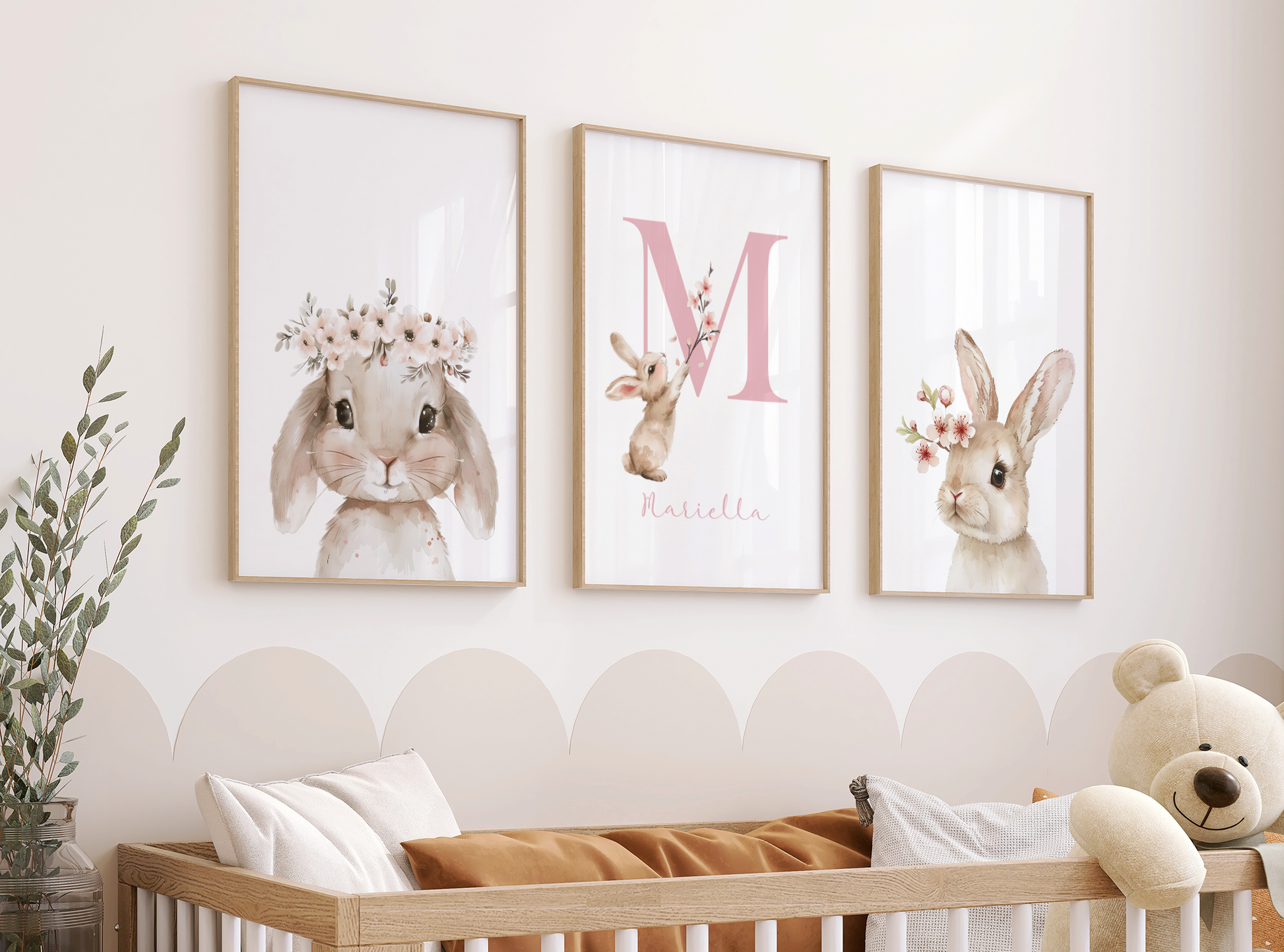 Kinderzimmer Poster 3er Set HÄSCHEN NAMENSPOSTER personalisiert Wandbild Kinderposter Geschenk zur Geburt Geburtsposter Papier Träume