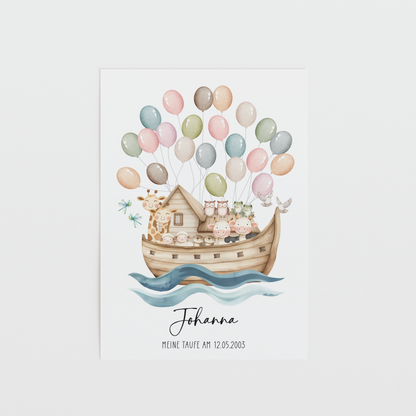 Gästeposter Taufe ARCHE NOAH personalisiert mit Namen als Geschenk zur Taufe Gästebuch Taufe Papier Träume