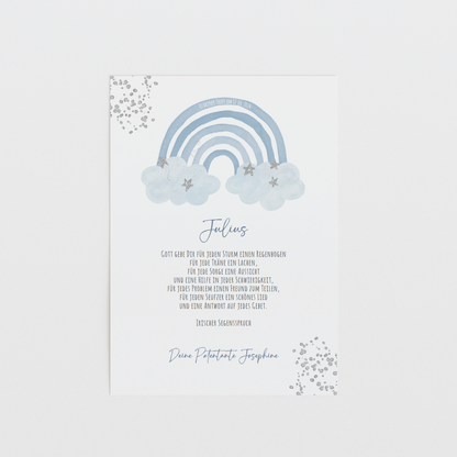 Patenbrief "REGENBOGEN BLAU" – Geschenk zu Taufe für das Patenkind personalisiert Gifts For The Couple Papier Träume