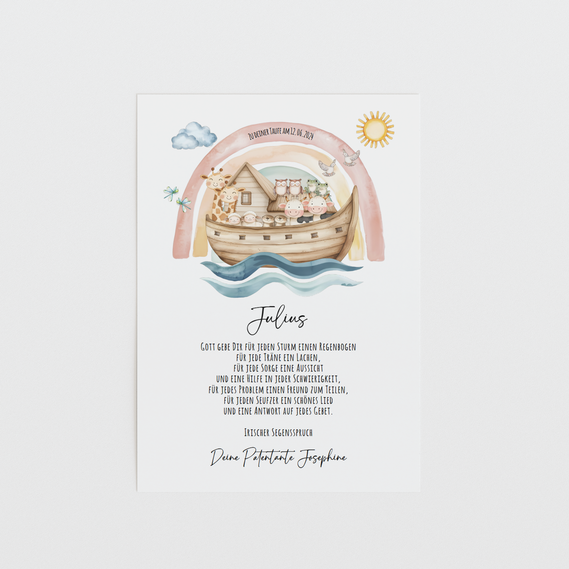 Patenbrief "ARCHE NOAH" – Geschenk zu Taufe für das Patenkind personalisiert Gifts For The Couple Papier Träume