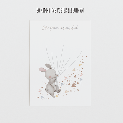 Gästebild Babyparty HASE MIT HERZEN für Fingerabdrücke zum beschriften als Geschenk zur Babyshower als Gästebuch Papier Träume