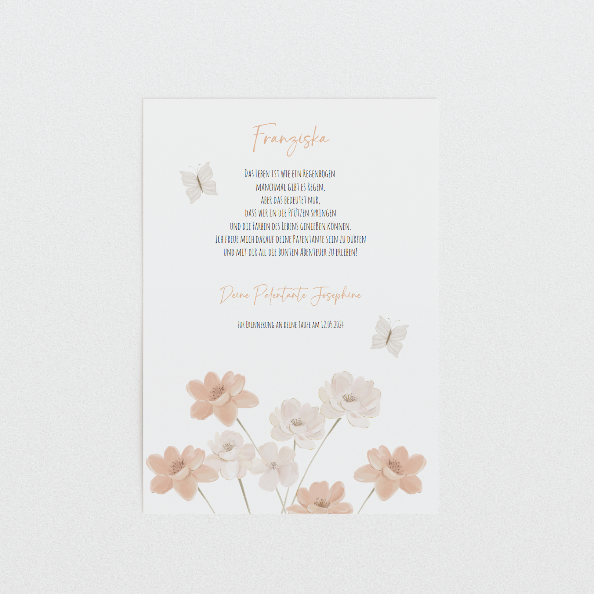 Patenbrief "BLUMEN PASTEL" – Geschenk zu Taufe für das Patenkind personalisiert Gifts For The Couple Papier Träume