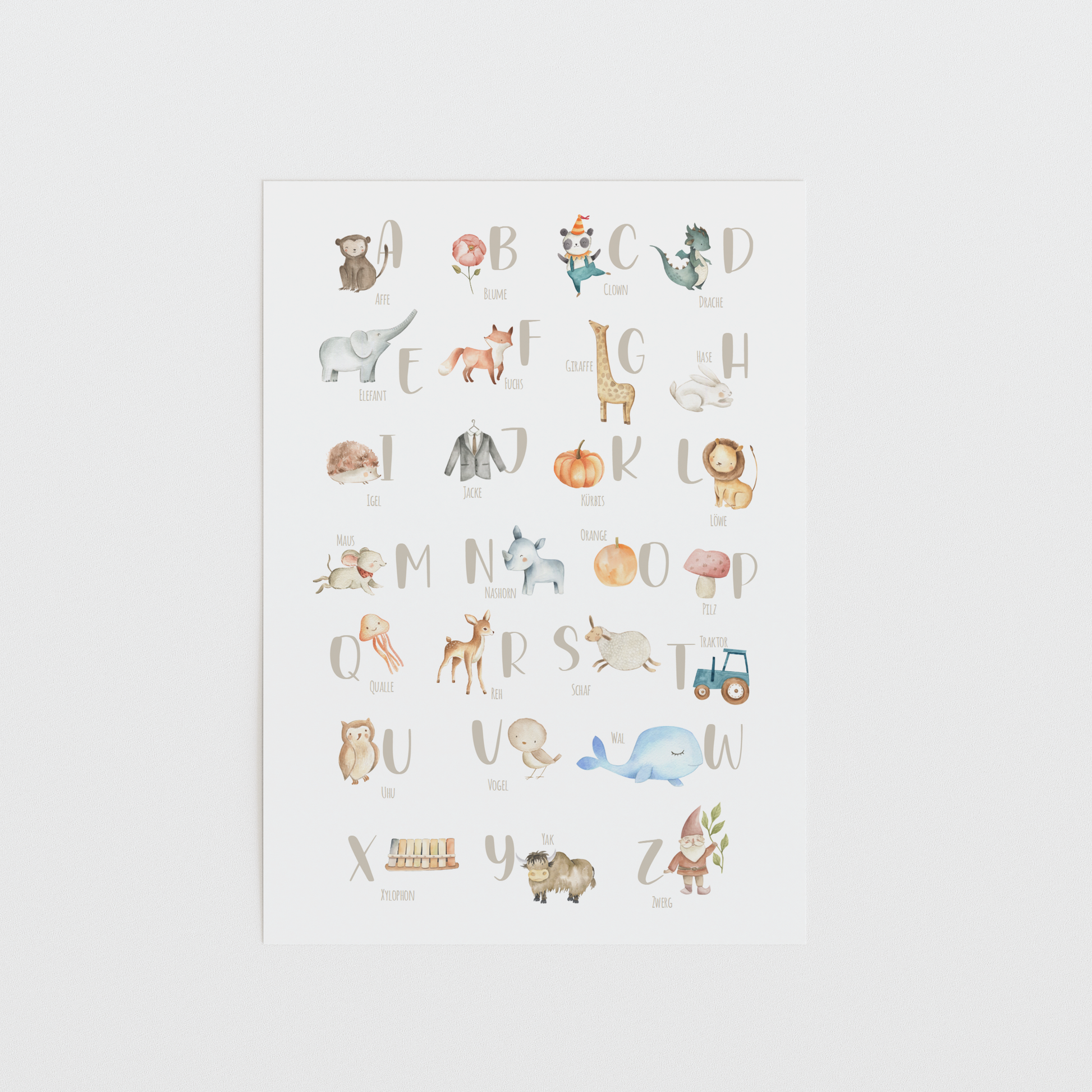 Poster ABC | Buchstaben Zahlen | Alphabet lernen | Geschenk Schulanfang oder Vorschule Papier Träume