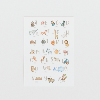 Poster ABC | Buchstaben Zahlen | Alphabet lernen | Geschenk Schulanfang oder Vorschule Papier Träume