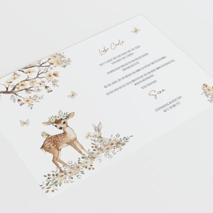 Patenbrief "REH IM ZAUBERWALD" – Geschenk zu Taufe für das Patenkind personalisiert Gifts For The Couple Papier Träume