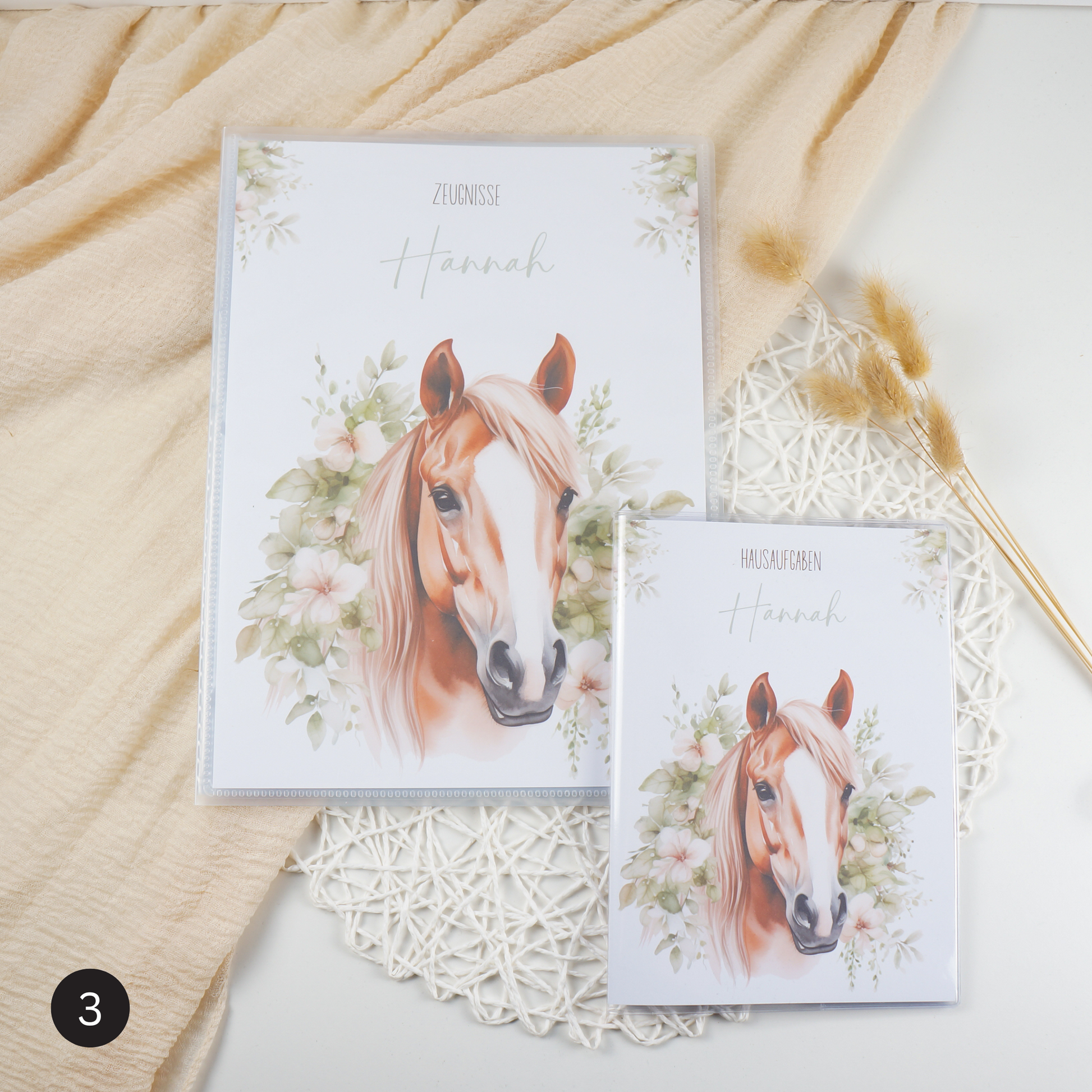 Zeugnismappe Hausaufgabenheft "Pferd mit Blumen - verschiedene" personalisiert Office & School Supplies Papier Träume