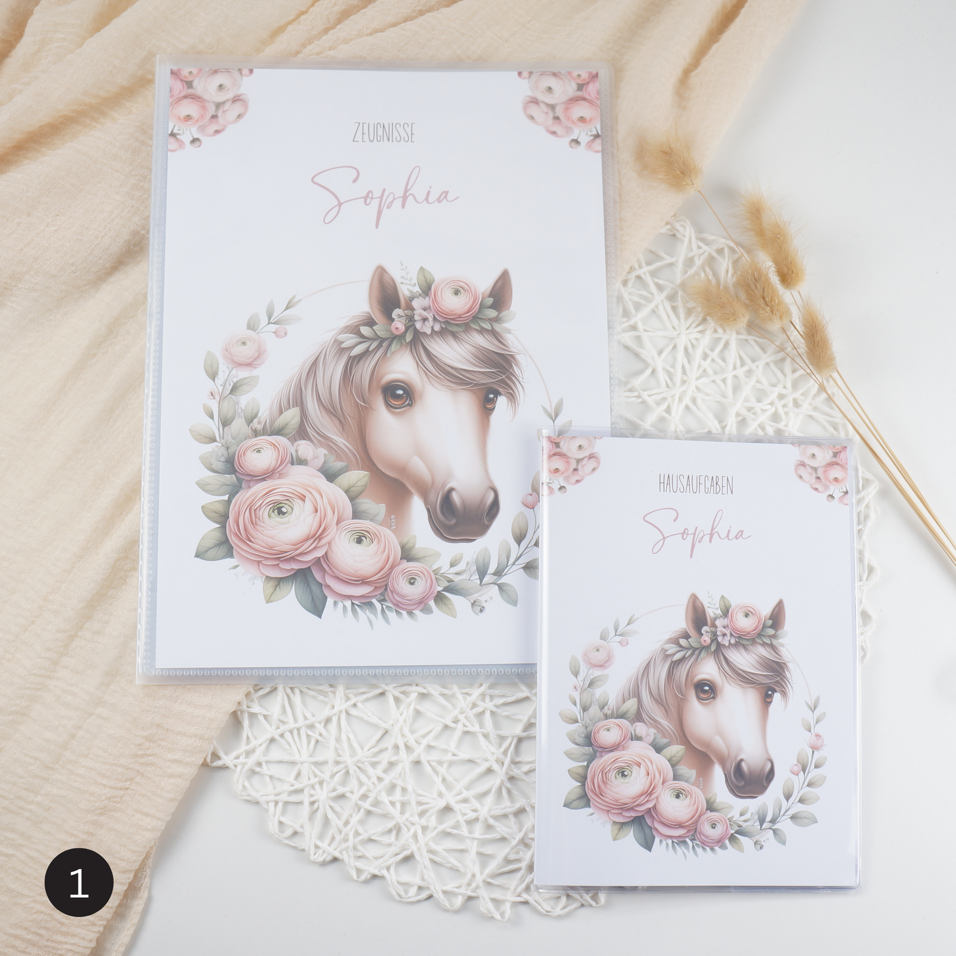 Zeugnismappe Hausaufgabenheft "Pferd mit Blumen - verschiedene" personalisiert Office & School Supplies Papier Träume