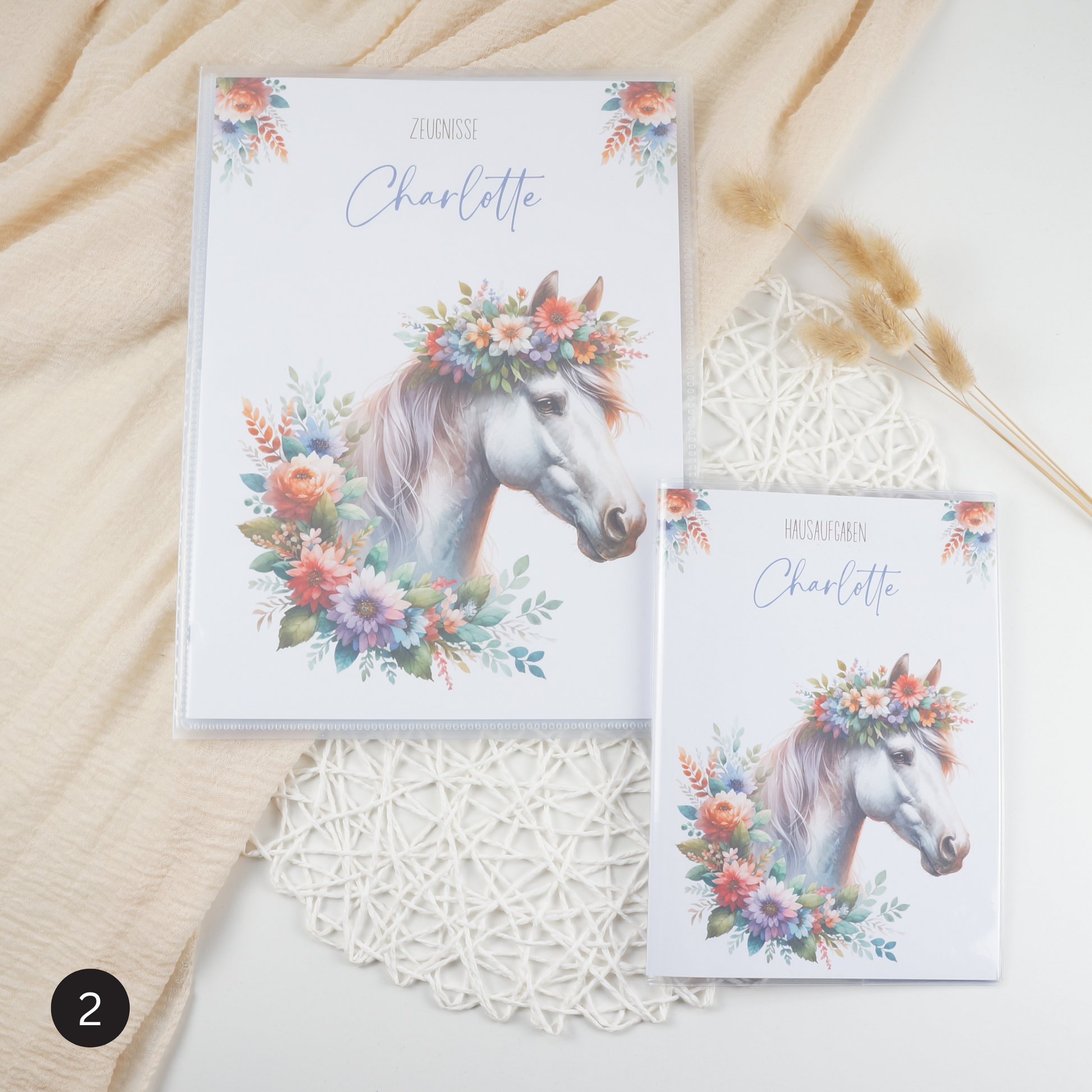 Zeugnismappe Hausaufgabenheft "Pferd mit Blumen - verschiedene" personalisiert Office & School Supplies Papier Träume
